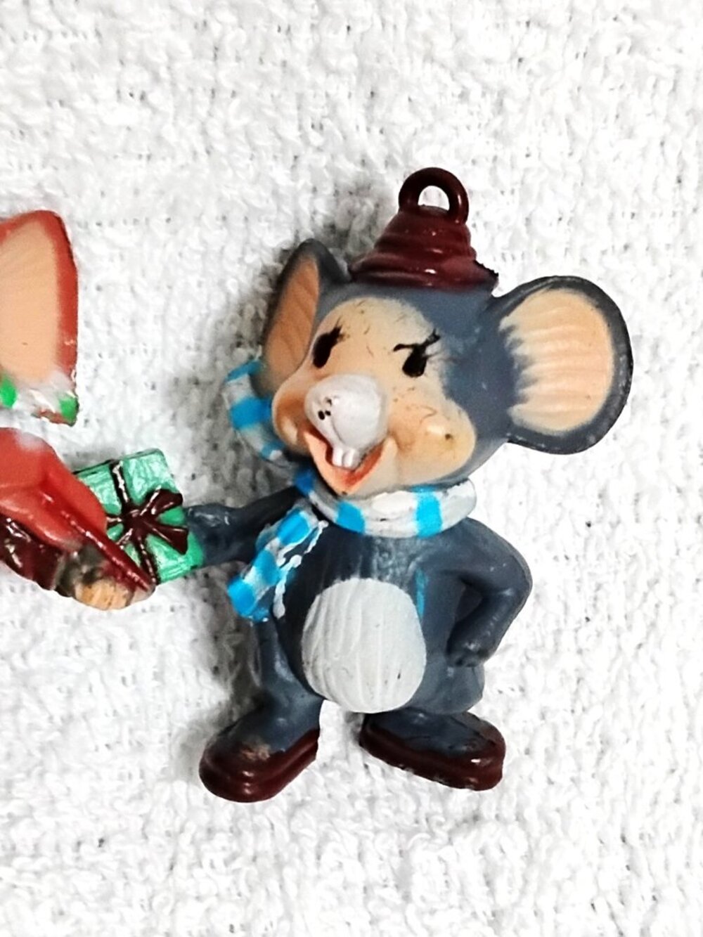 (2) Pc 1970's - 1980's Vintage 2.5 Inch Collectible Christmas Mice Ornaments